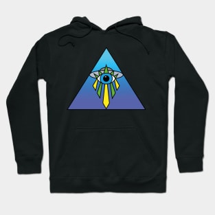 Illuminati Pyramid UFO Eye Art Deco Geometric Twilight Blue Gradient Fade Space Sky Hoodie